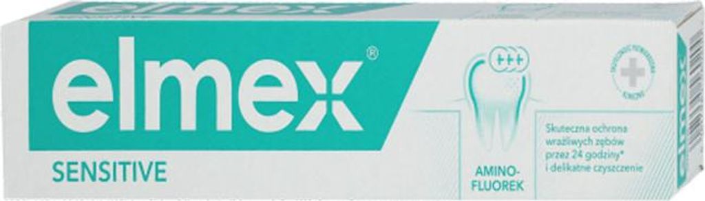 The image shows the front packaging of Elmex Sensitive toothpaste.