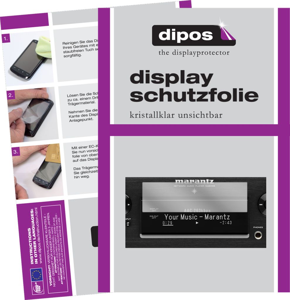 2x Schutzfolie für Marantz NA 6006 klar Displayschutzfolie Folie Display Schutz dipos