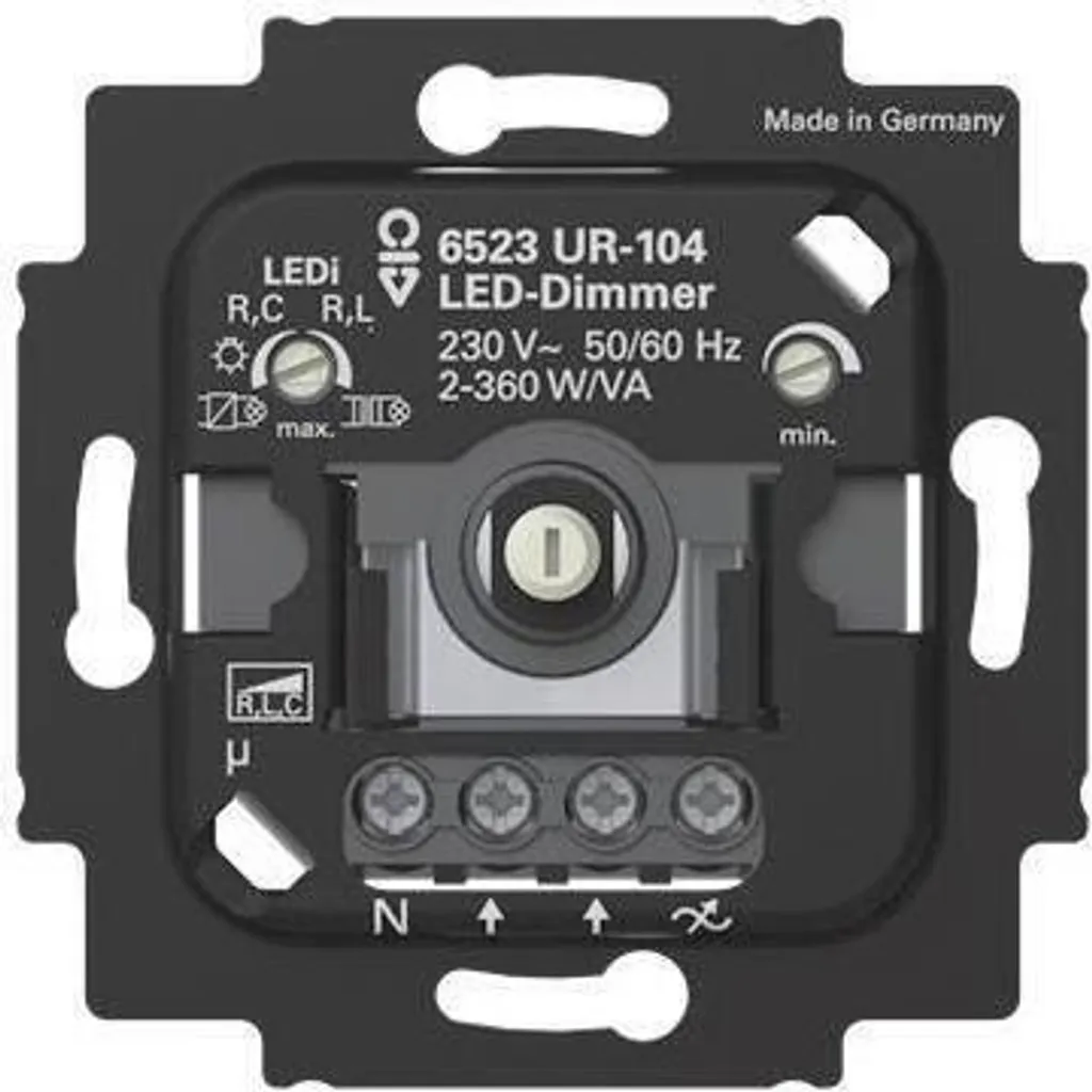 Variateur LED anti-scintillement Busch-Jaeger 6523 UR-104m Borne N incluse
