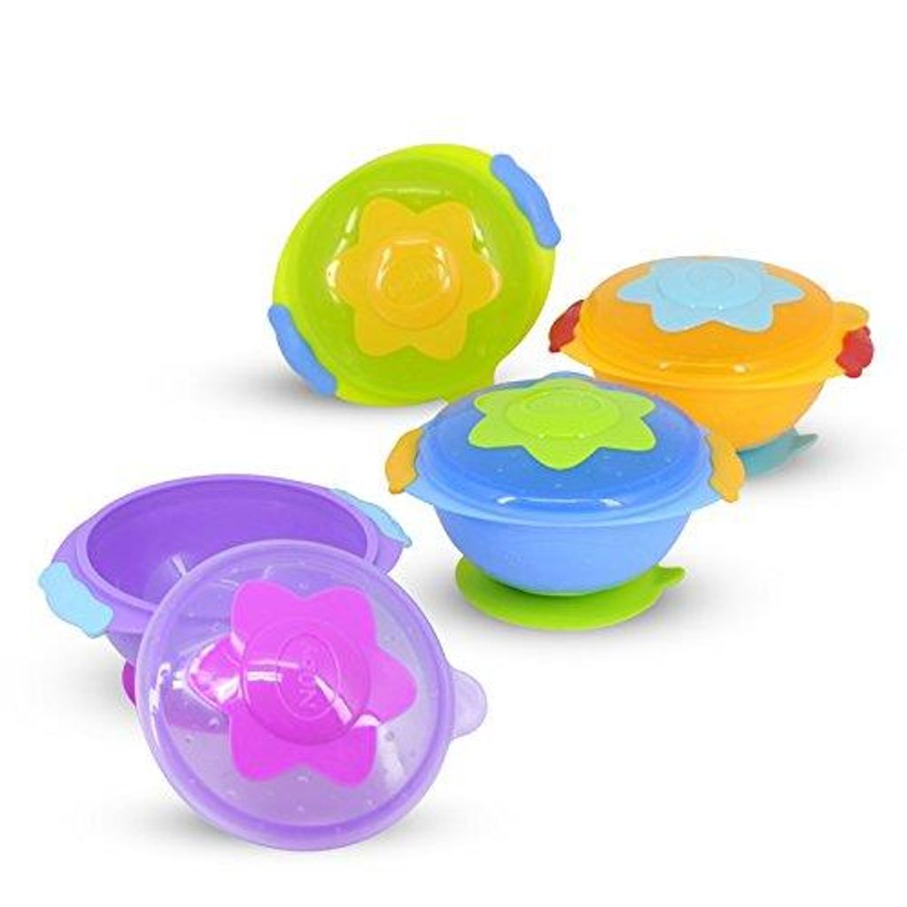 Nûby mikrowellengeeignete Breischale mit Deckel und rutschsicherem Fuß farblich sortiert je 1 Stück