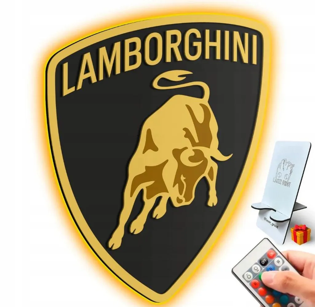 Lampe Murale LED 3D Logo Lamborghini - Éclairage d'Ambiance 50x44 cm