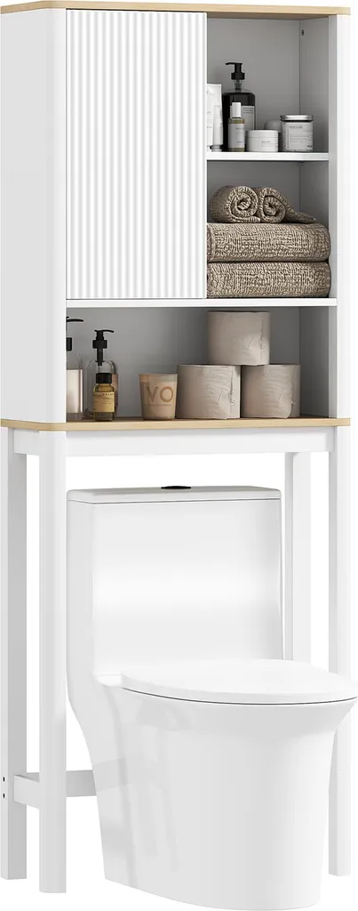 Meuble de rangement WC blanc avec étagère réglable et porte design chic