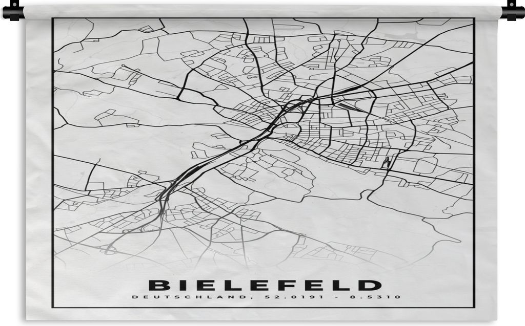 MuchoWow Wandteppich Wandbehang Karte - Bielefeld - Karte - Stadtplan 150x100 cm Tapisserie Dekoration Wandtuch - Waschbar - Tapisserien - Wand-D...