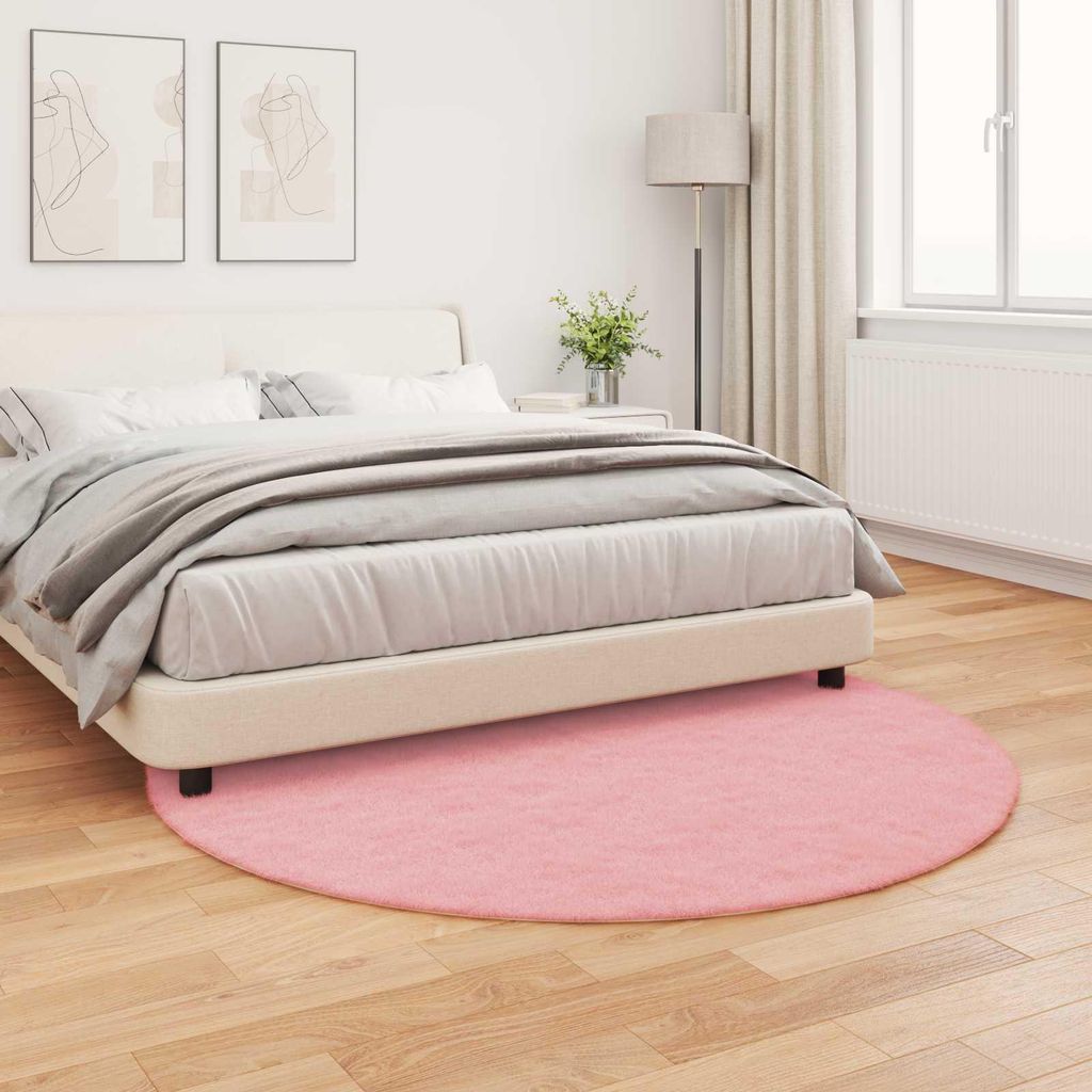vidaXL Rutschfester Teppich aus Kunstkaninchenfell OLITE Rosa Ø 160 cm