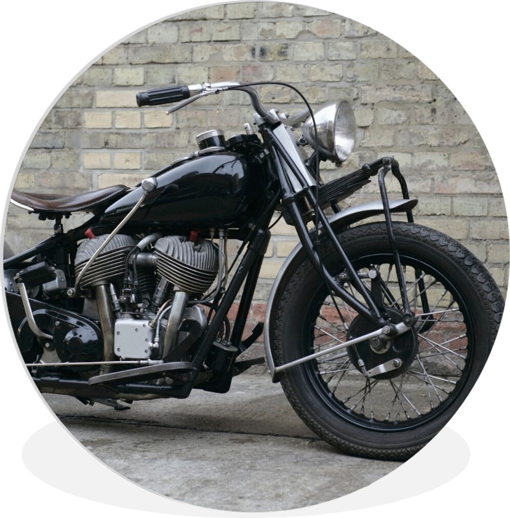 MuchoWow Rundes Wandbild - Runde Bilder Motorrad - Schwarz - Vintage Ø 90 cm Kreis Wanddekoration Kunststoff - Wandkreis - Wandschmuck - Wand-Kr...