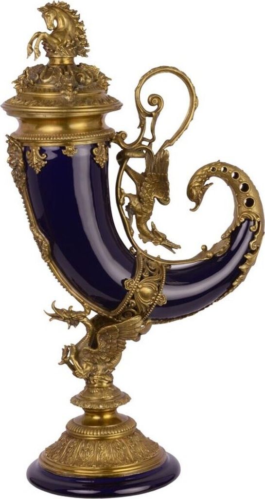Casa Padrino Jugendstil Füllhorn mit Sockel Lila / Gold 17,4 x 29,5 x H. 52 cm - Barock & Jugendstil Deko