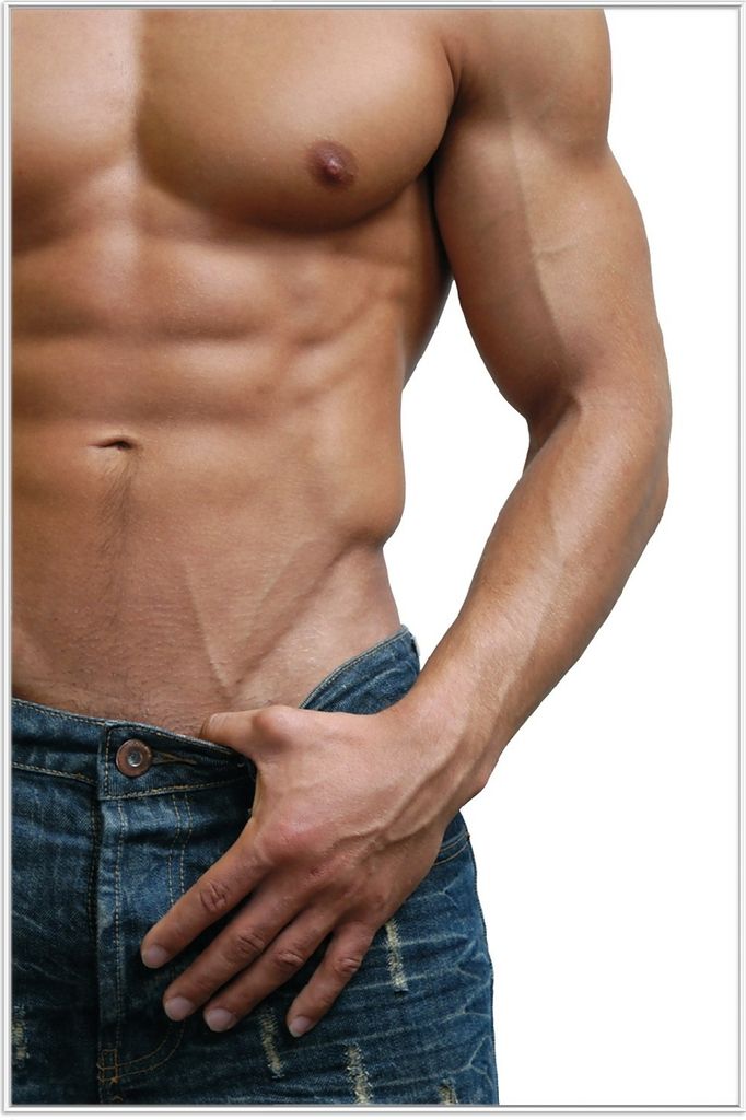 Wallario Wandbild Halbnackter Mann mit Jeans, Größe: 61 x 91,50 cm, Poster mit weißem Aluminiumrahmen