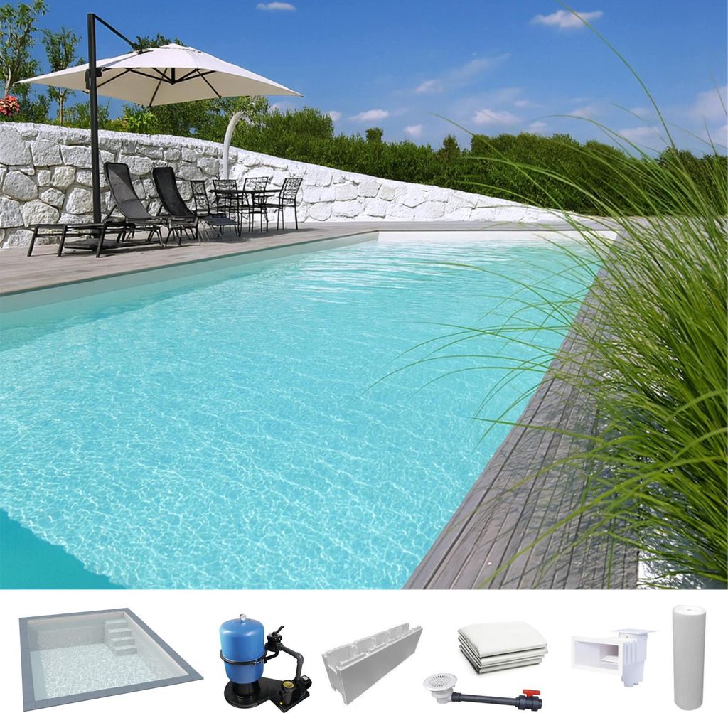 KWAD Styropor Pool Easy mit gerader Treppe rechts 8 x 4 x 1,5 m weiß