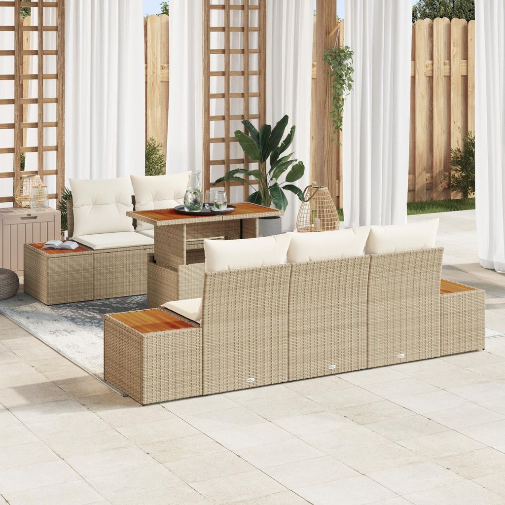 Möbel 6-teiliges Garten Sofa Set mit Kissen Beige Poly Rattan - Gartensofas 3358765
