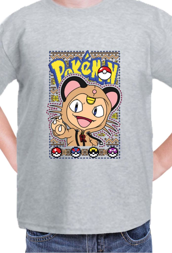 Kinder T-Shirt Japan Manga Anime Comics Pokemon 031, / Grau