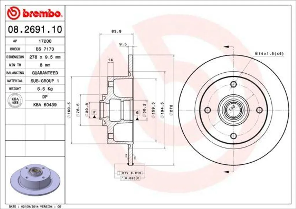 Disque de frein arrière pour VW Coccinelle type OE 113407075 Brembo