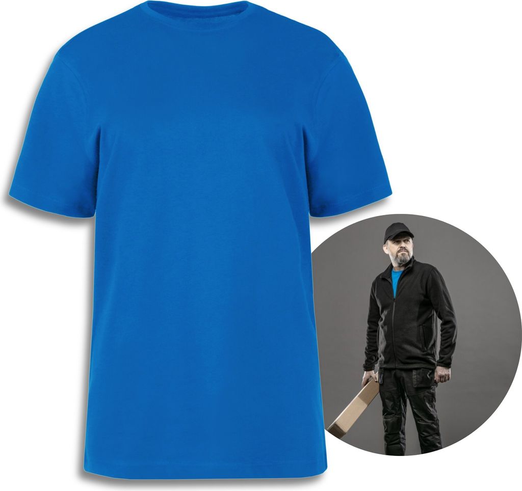 VILS Blaues Baumwoll-T-Shirt, Uni-T-Shirt mit Rundhalsausschnitt S