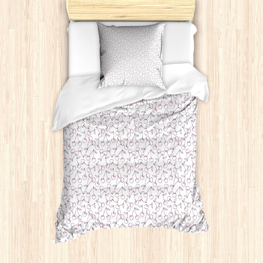 ABAKUHAUS Garten-Kunst Bettbezug Set für Einzelbetten, Kirschen von Hand gezeichnet, Milbensicher Allergiker geeignet mit Kissenbezug, 135 cm x 20...