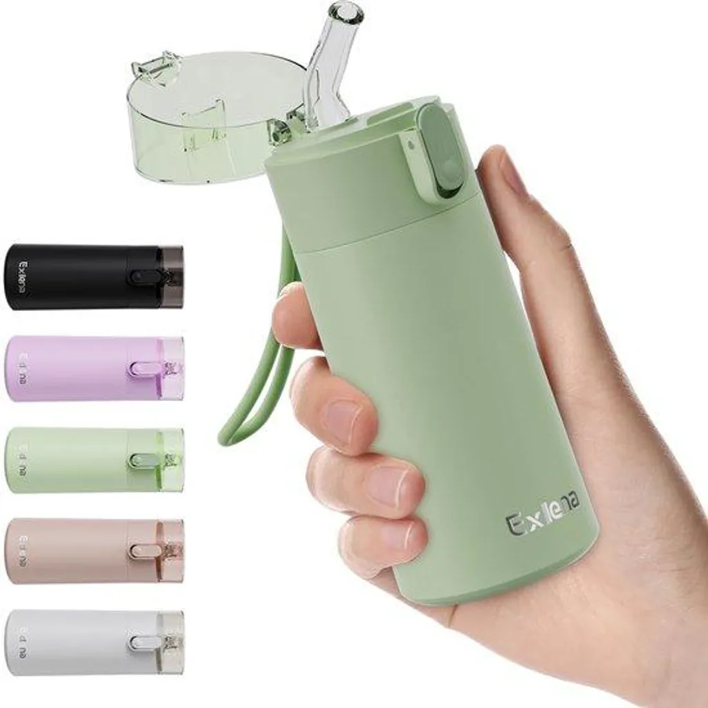 Gourde 150ml Ultracompacte Inox, Ouverture une Main et Paille Intégrée