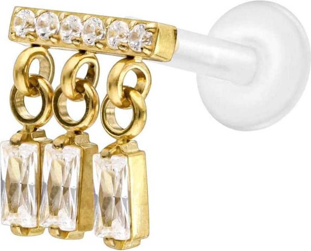 Ohrpiercing, Nasenpiercing PTFE Labret mit Innengewinde + Titan-Aufsatz WINDSPIEL Gold Stablänge: 8mm | Stabstärke: 1,2mm
