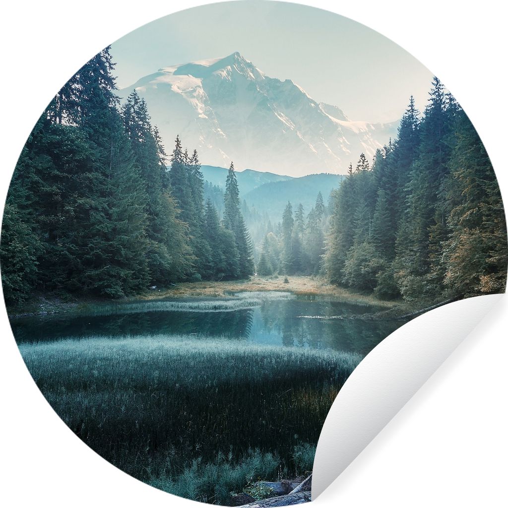 MuchoWow Runde Wandtattoo - Wandsticker Tapete Aufkleber Wald - Gras - Berge - Bäume - Natur Ø 100 cm Selbstklebend und Repositionierbar - Wand...