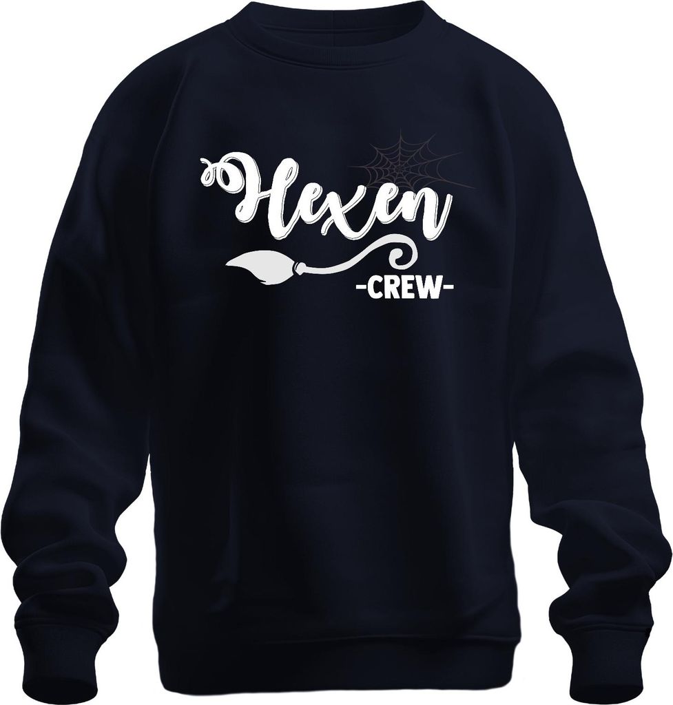Hexen Crew Halloween Hexe Besen Spinnennetz Damen Frauen Team Uni Sweatshirt Pullover, Navy, 3XL