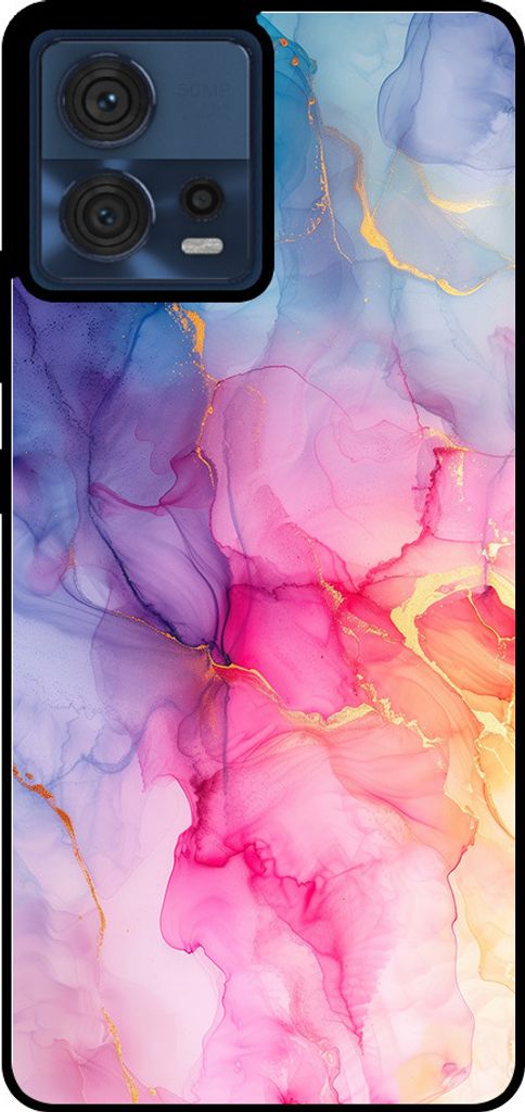 Smartphonica Handytasche passend für Motorola Edge 30 Fushion / Moto S30 Pro mit Marmordruck - TPU Rückseitenschutzhülle Marmordesign - Regenbogen