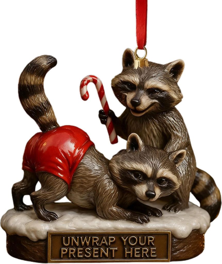 Freche Waschbär-Weihnachtsbaumkugeln aus Acryl mit humorvollen Sprüchen – Verspielte Weihnachtsbaumdekoration