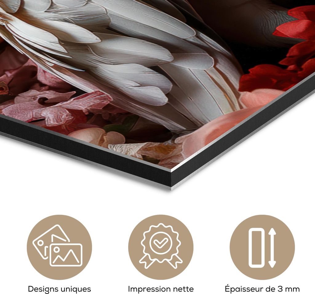 MuchoWow Wanddekoration Metall Metallbild Wandkunst 100x150 cm Kakadu - Tier - Natur - Botanisch - Blumen - Rosa MuchoWow Aluminium Gemälde - Bild