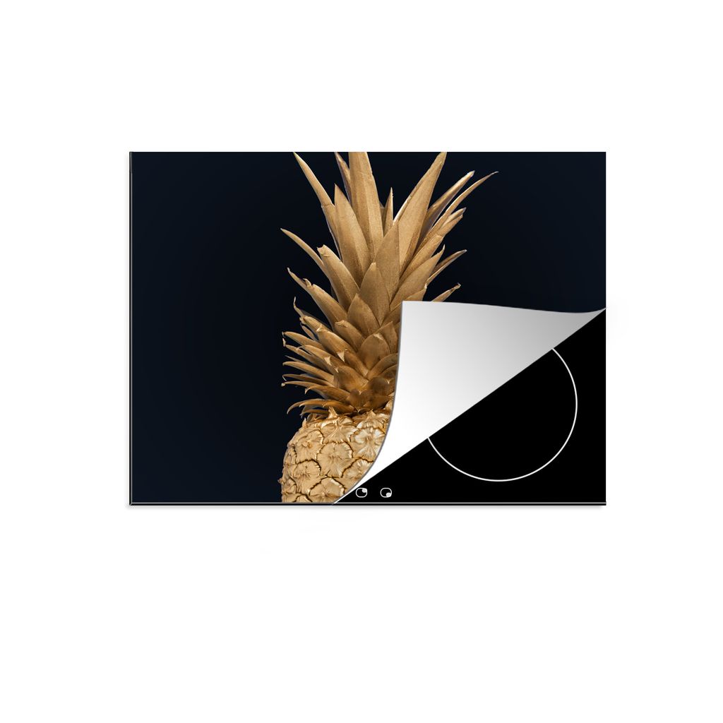 KitchenYeah Herdabdeckplatte Ananas - Gold - Farbe - Schwarz - Obst - Luxus , 59x51cm, Küche Deko, Glaskeramikkochfeld Herdabdeckung, Abdeckplat...