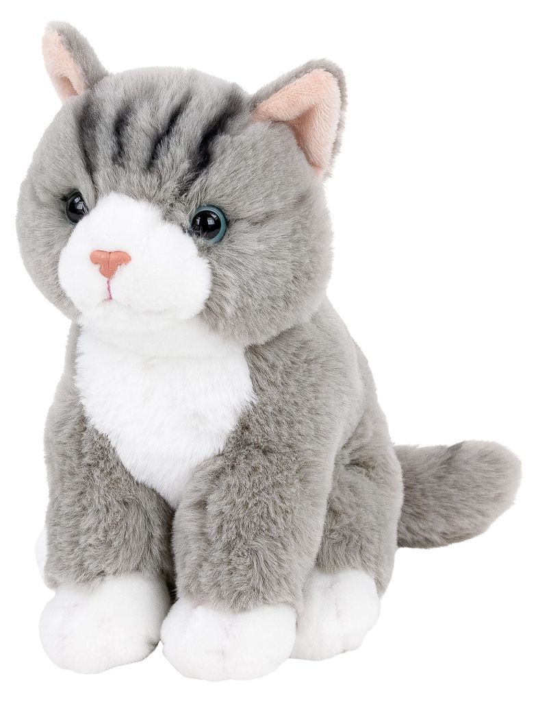 Kuscheltier Katze grau getigert sitzend 23 cm Plüschkatze