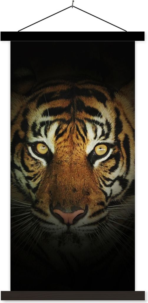 MuchoWow Textilposter Tiger - Licht - Augen 60x120 cm mit schwarzem Rahmen - Magnete