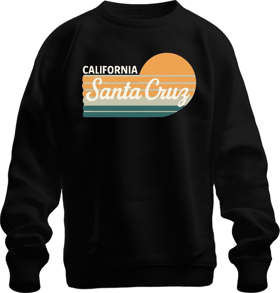 Santa Cruz California Retro Sonnenuntergang Surfen Strand Küste Uni Sweatshirt Pullover, Schwarz, S