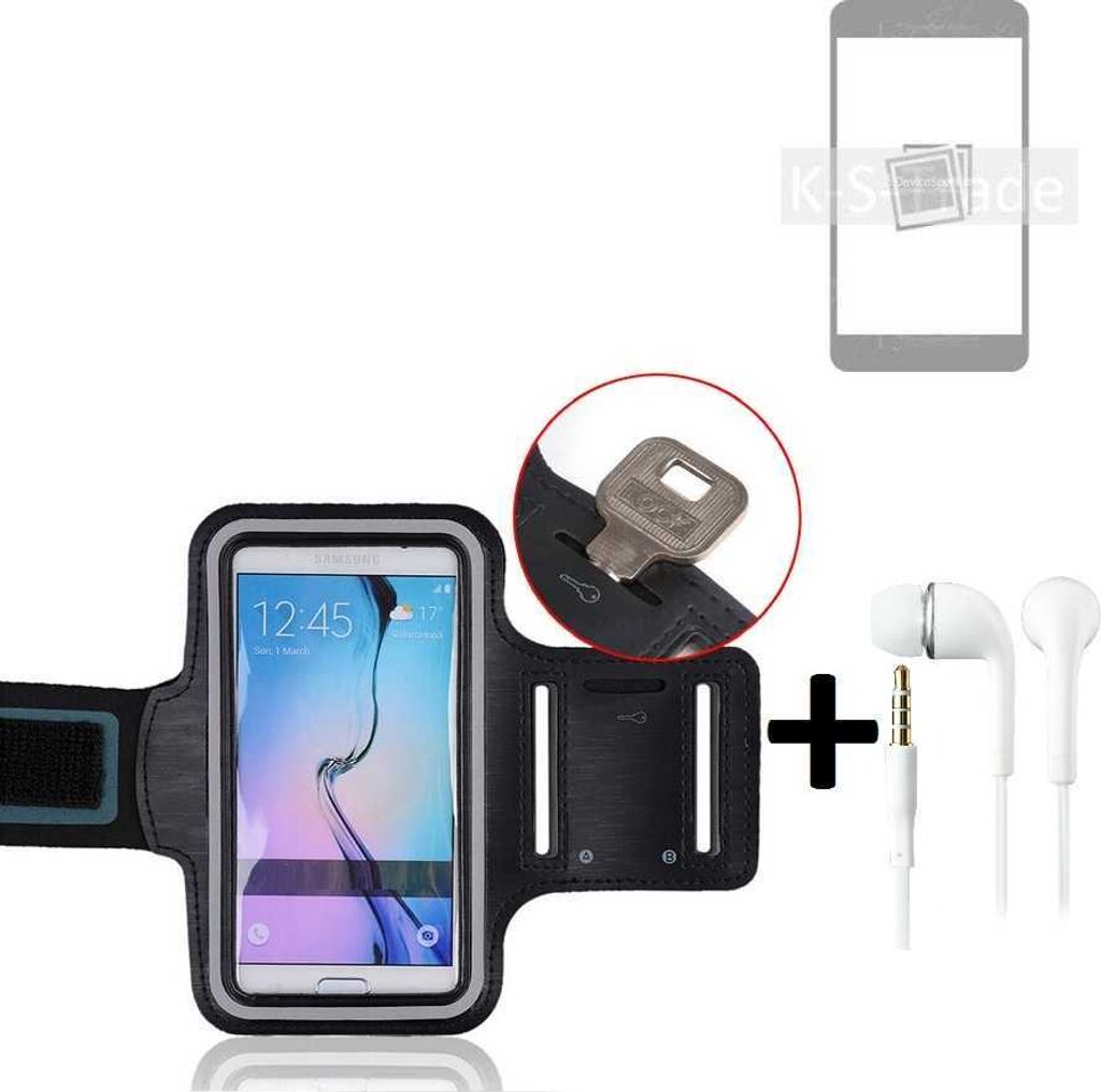 TOP SET kompatibel mit Samsung Galaxy S22 Neopren Jogging Armband Sportarmband Oberarmband kompatibel mit Samsung Galaxy S22 schwarz mit Reflektor