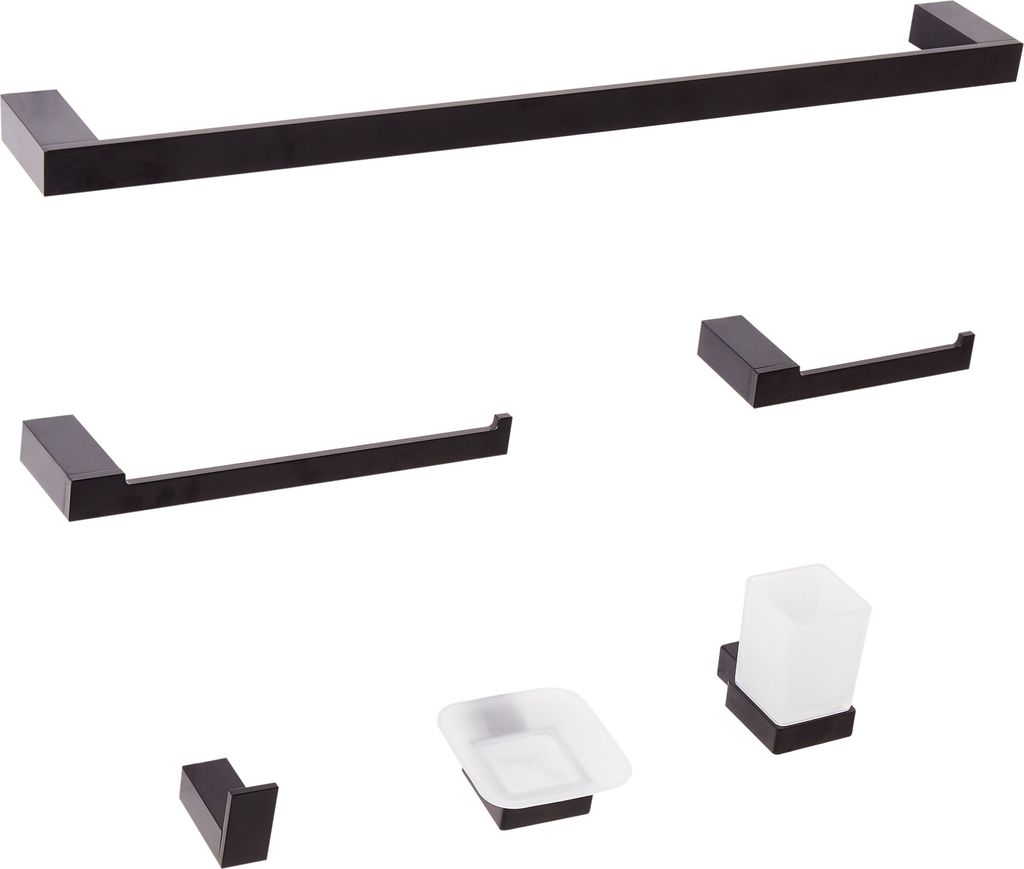 BELIANI Badezimmer-Halter-Set Schwarz Aluminium 6-Teilig Modern Badaccessoires Hardware-Set WC-Garnitur WC-Accessoires-Set Badausstattung Badzubehör