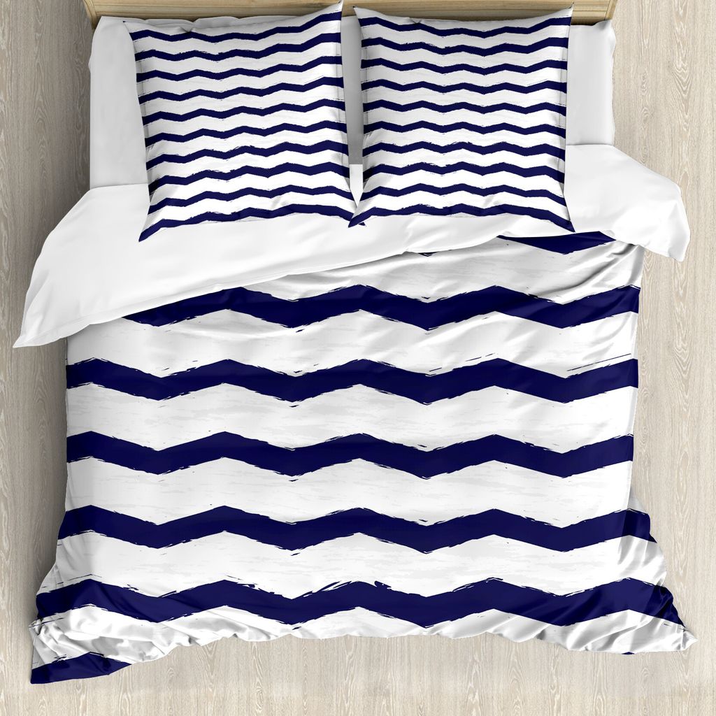 ABAKUHAUS Marine Bettbezug, Nautical Sea Life Cottage, Milbensicher Allergiker geeignet mit Kissenbezügen, 155 cm x 220 cm - 80 x 80 cm, Indigo Weiß
