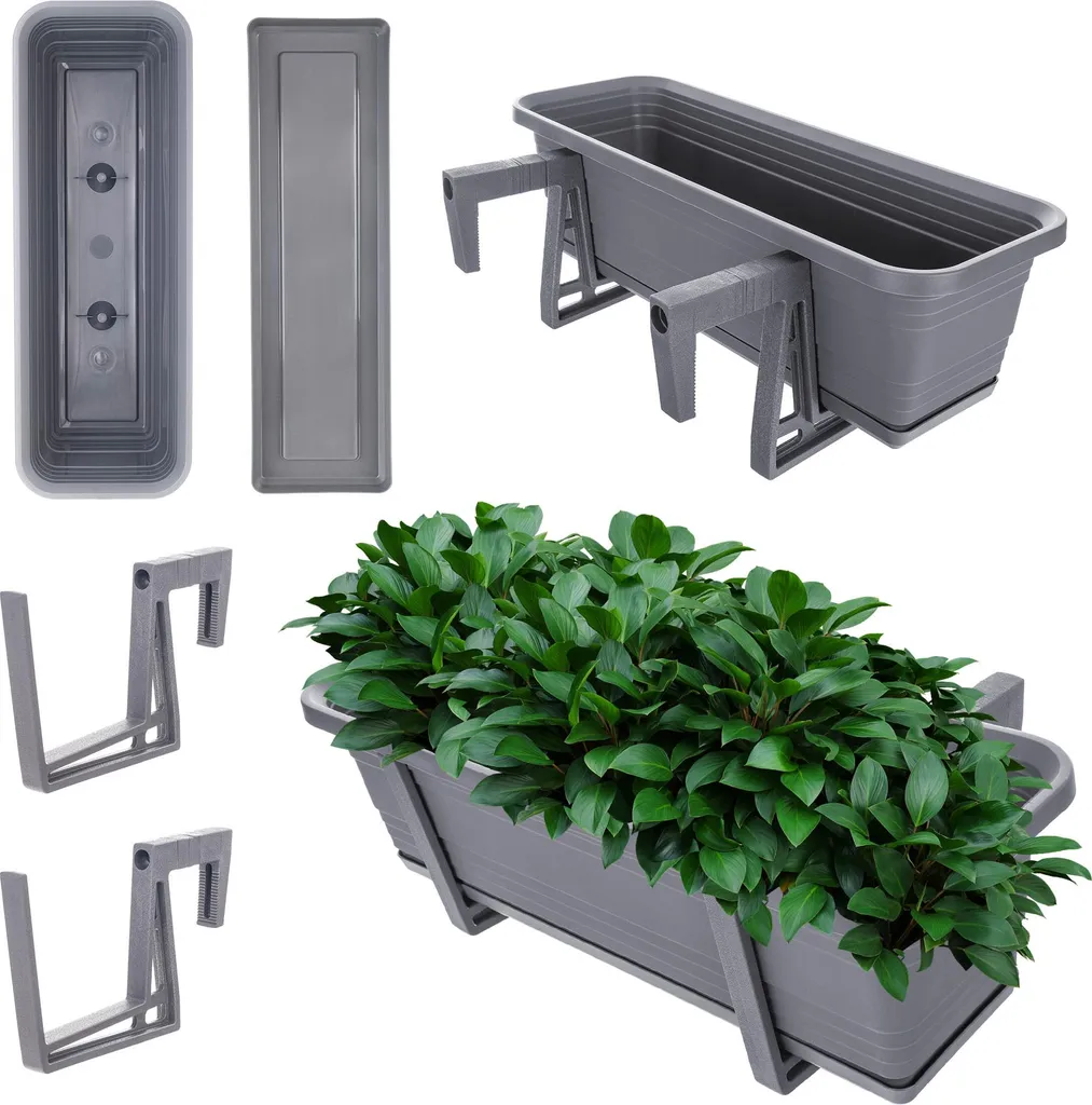 Pot de fleur rectangulaire pour balcon 50 cm avec crochets de fixation