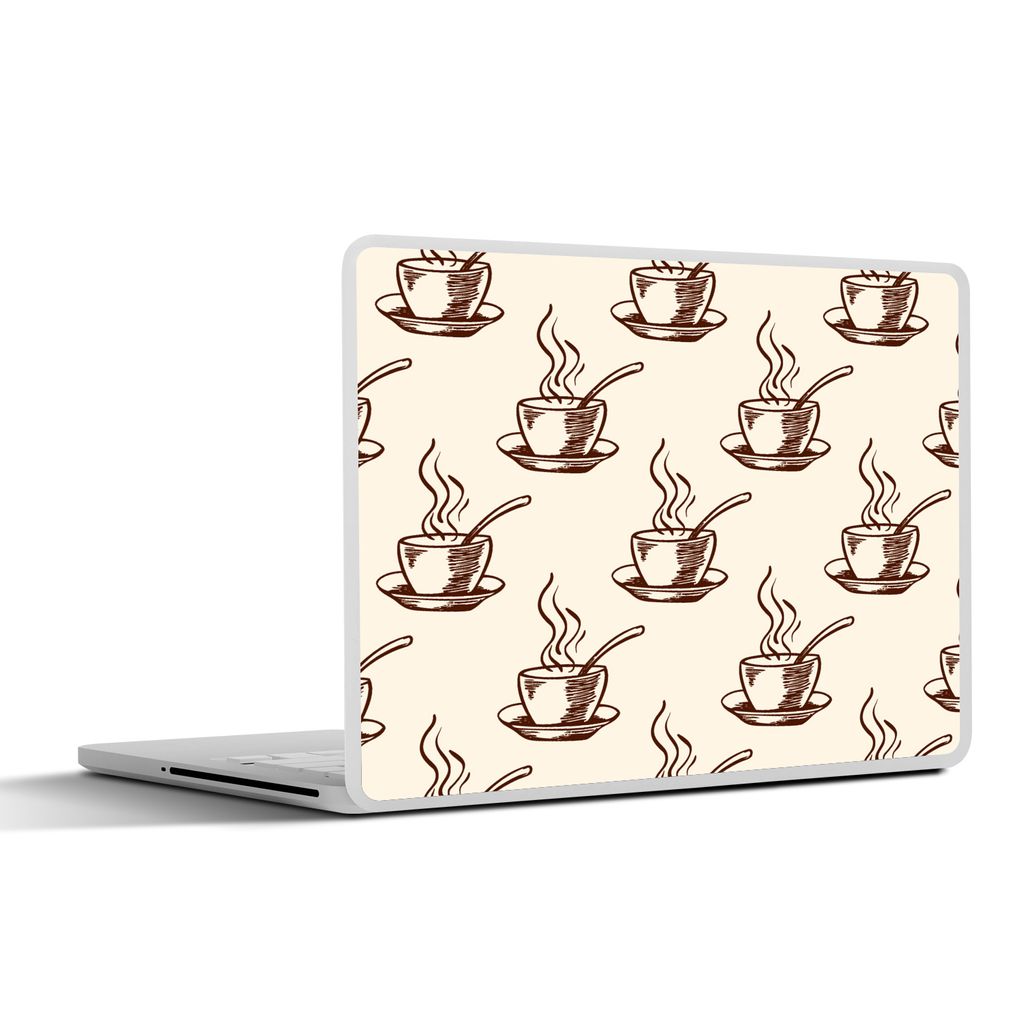 MuchoWow Laptop Aufkleber Sticker Cover Muster - Vintage - Kaffee 31x22.5 cm - Laptop-Deko