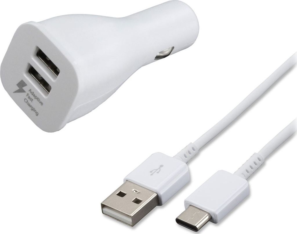 KFZ Schnell-Ladegerät 2xUSB für Original Samsung Galaxy S10, S10e, S10 Plus, S10 Lite + 1,2m weiß USB Typ-C Ladekabel 15W PKW LKW Auto Car Charger