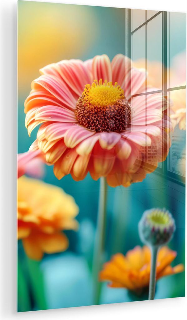 MuchoWow Glasbilder - Bilder auf Wandbild - Foto auf Glas Blumen - Bunt - Natur - Gerbera 20x30 cm Wanddekoration aus Glas - Acrylglasbild - Acrylb...