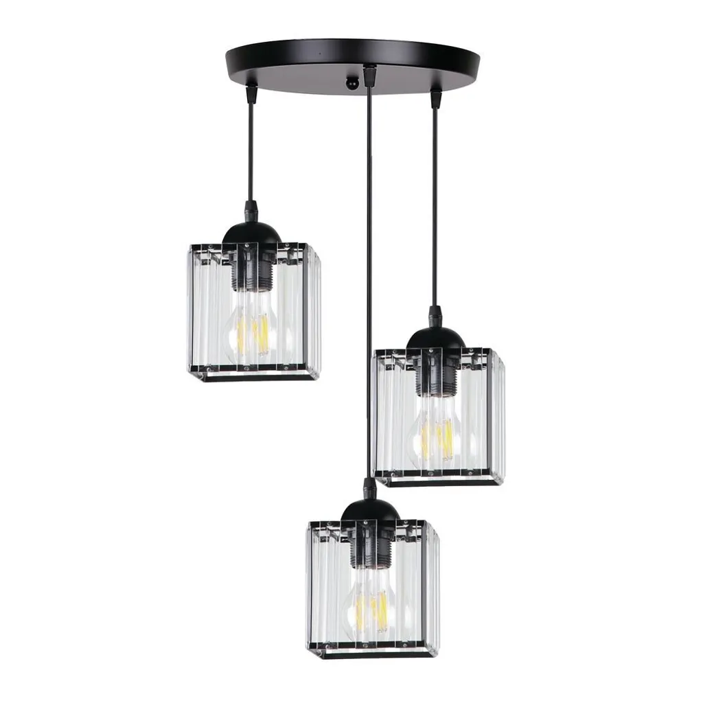 Suspension Industrielle GLASSIA 3 Lampes Noir/Transparent E27