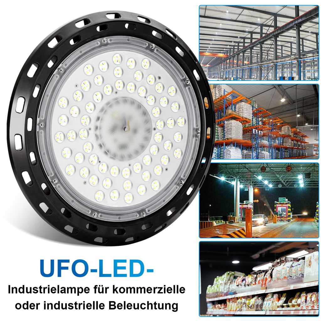 6X 200W UFO LED Hallenleuchte Industrielampe Hallenstrahler Garage Decke Lampe 