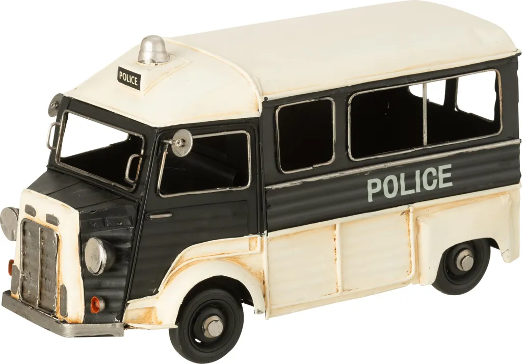 Objet de Décoration Bus de Police Ancien en Métal J-Line Noir et Blanc