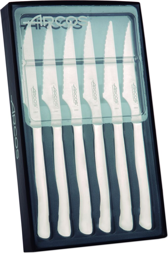Messerset Lenden Arcos de Mesa 378000 Monoblock aus einem Stück Edelstahl, Klinge 10 cm im Etui 6 Stück