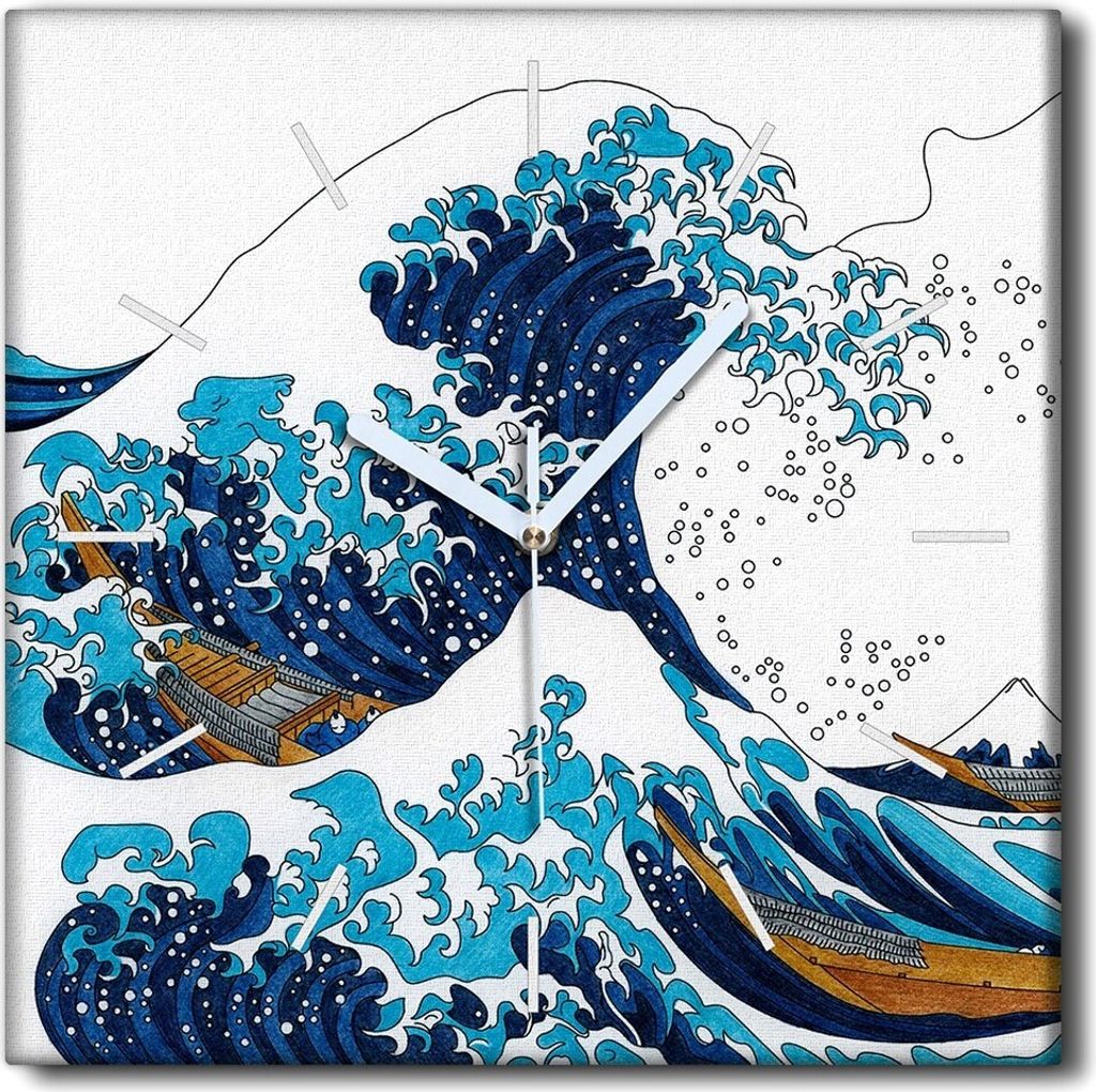 Coloray Uhr auf Leinwand 30x30 cm Wand Uhr Dekoration Wohnzimmer Segeltuch weiße Zeiger -Sea Japan Wave.