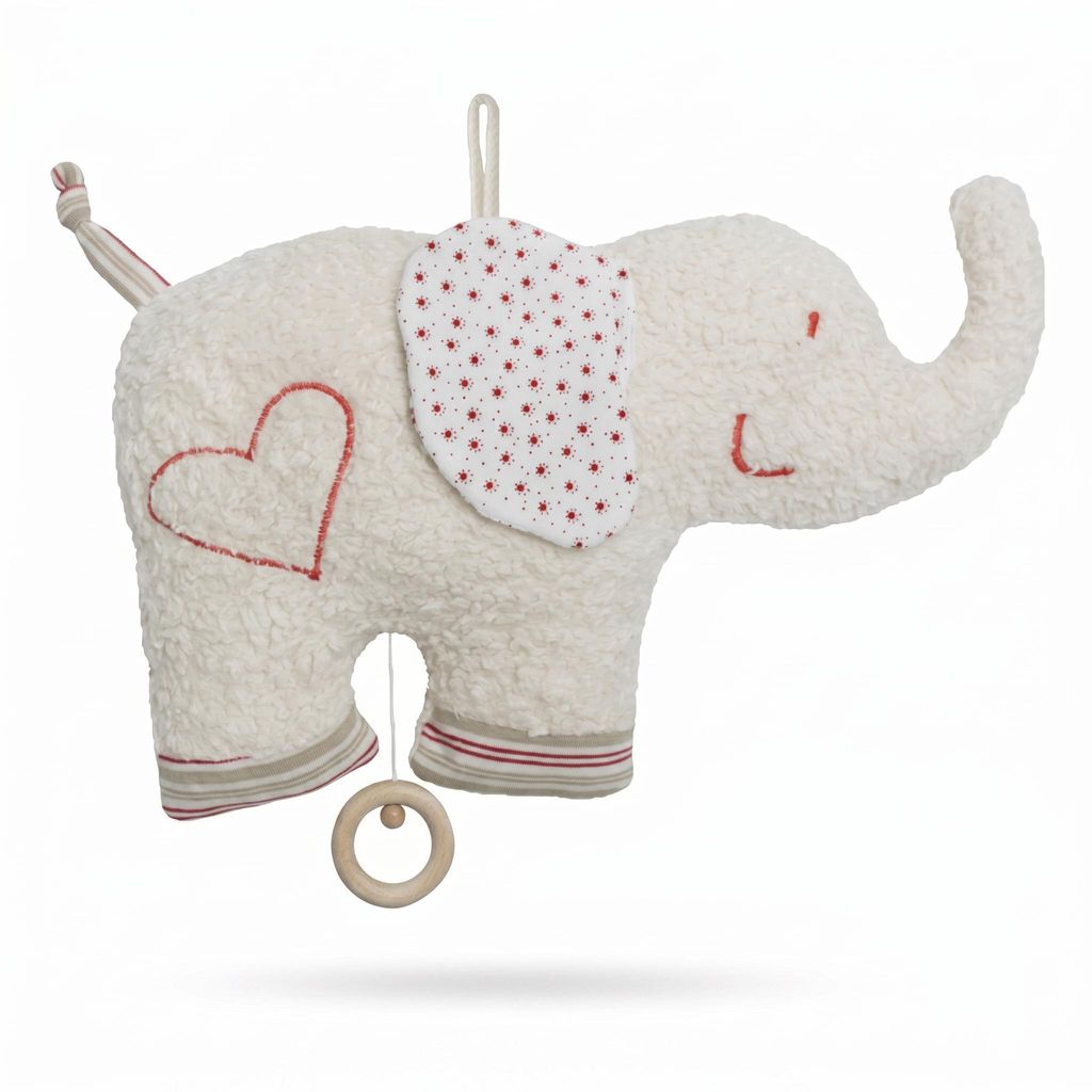 Efie Baby Spieluhr Elefant – Melodie Mozarts Wiegenlied, Kuschelspieluhr aus kbA Baumwolle, Germany