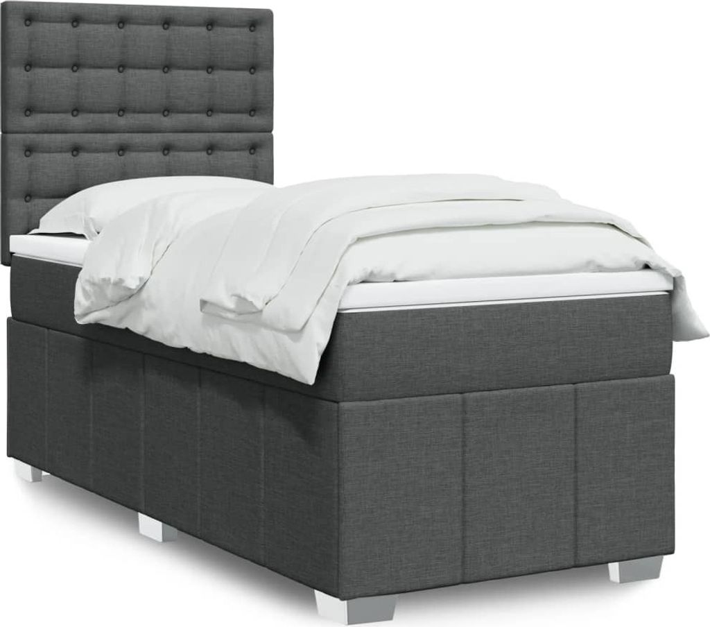 Schlichtes Boxspringbett mit Matratze - Dunkelgrau 100x200 cm Stoff Design Klassische Betten 5416292