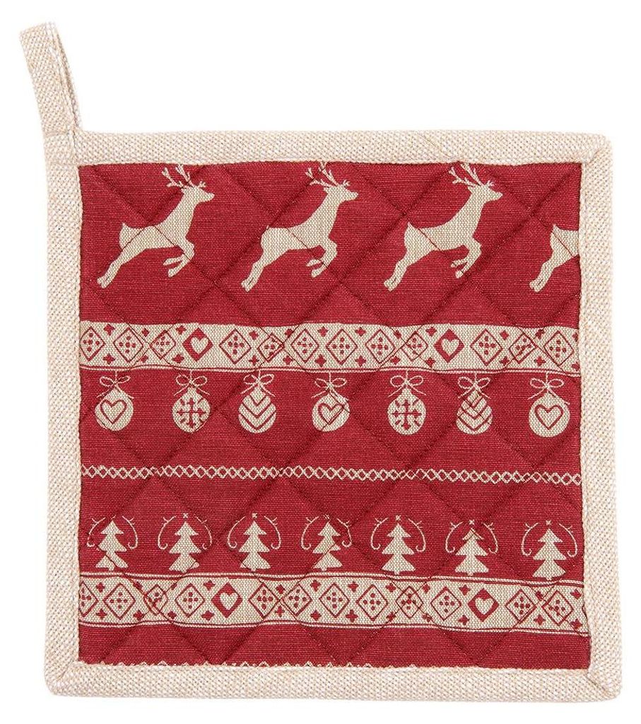 Clayre & Eef Topflappen 20x20 cm Rot Beige Baumwolle Produktbild 