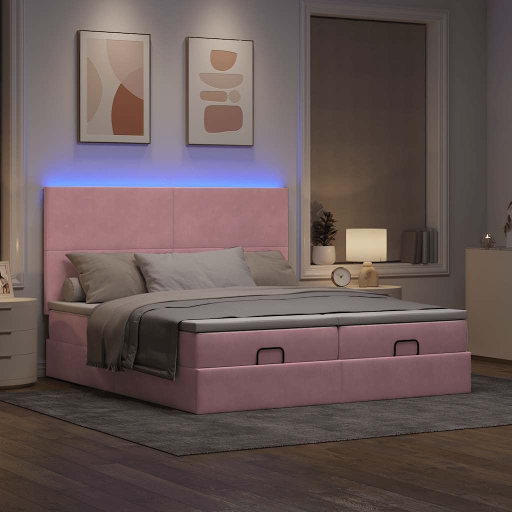 Maison Exclusive - Ottoman-Bett mit Matratzen & LEDs Rosa 200x200 cm Samt