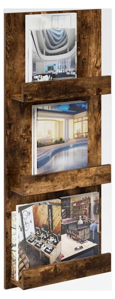 Magazinregal aus Geräucherter Eiche 43 x 11 x 102 cm, Holzwerkstoff, Aufbewahrung für das Wohnzimmer, moderner Organizer, rechteckiger Zeitschrif...