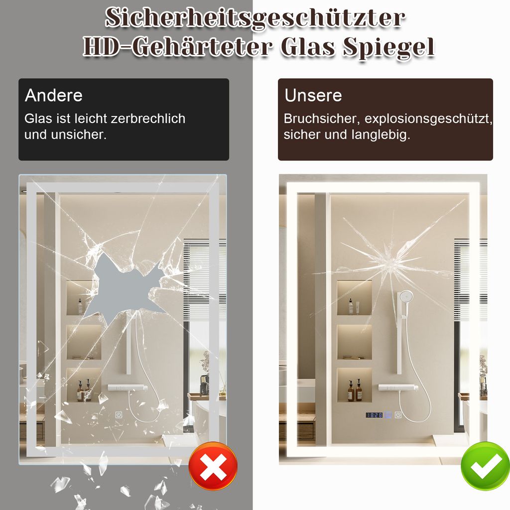 ZMH LED koupelnové zrcadlo stmívatelné s osvětlením zrcadlo Obrázek produktu 2