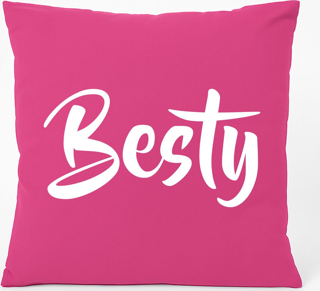 Huuraa Kissen Besty Bestie 40x40cm mit Füllung Fuchsia Baumwolle Dekokissen Geschenkidee