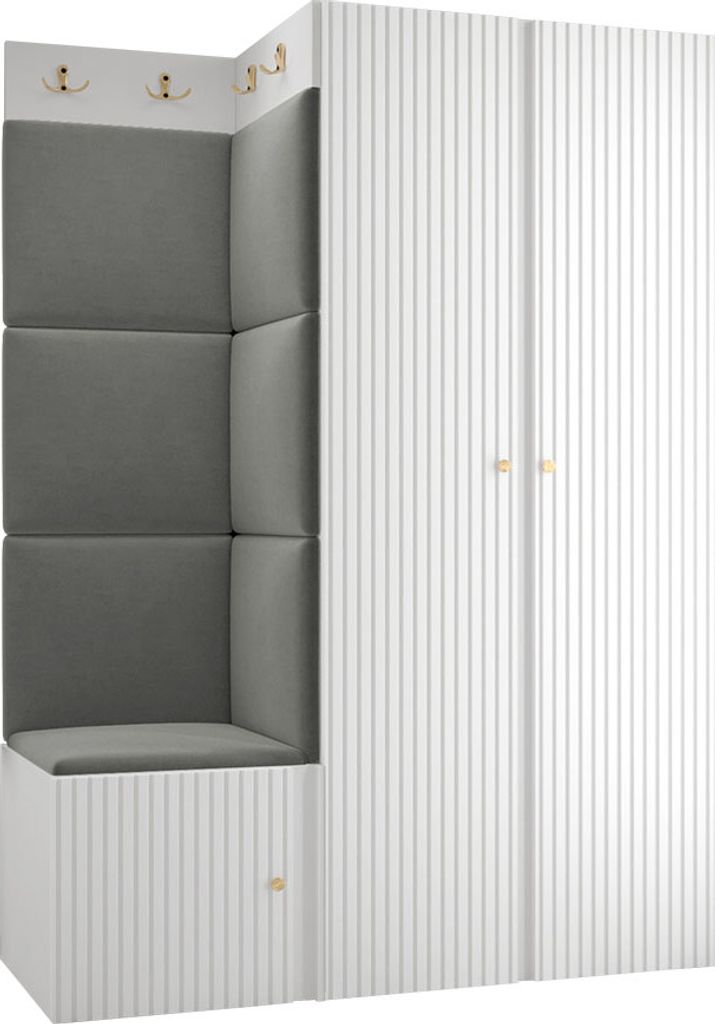 MIRJAN24 Garderoben-Set Orion Ryfel Slim XXIII, Kleiderschrank, Schuhschrank, Kleiderhakenbrett, 7x Paneel 42x42, 8 Kleiderhaken, Metallgriffe (Far...