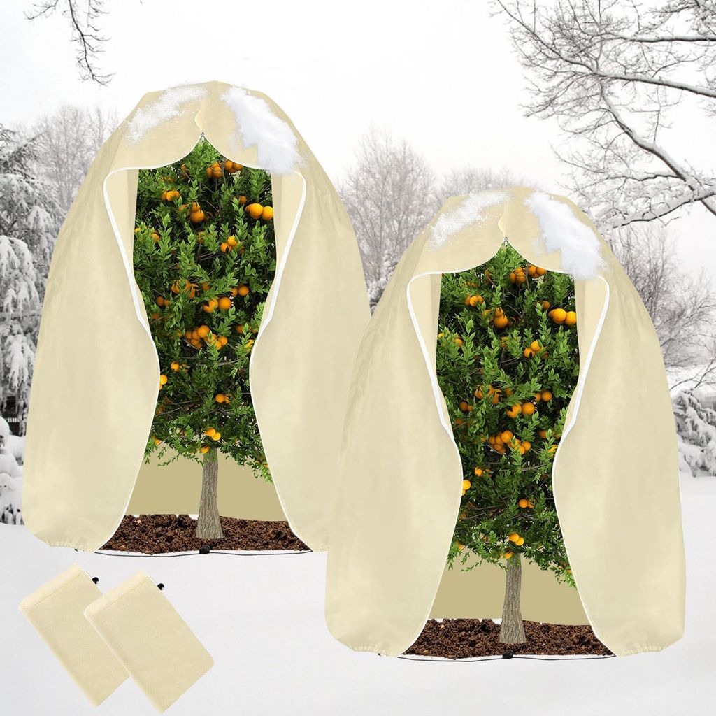 Winterschutz für Topfpflanzen, 2 Stück, beige, 200 x 240 cm, Winterschutz für Pflanzen, Winterschutzbeutel für Pflanzen mit Reißverschluss und...