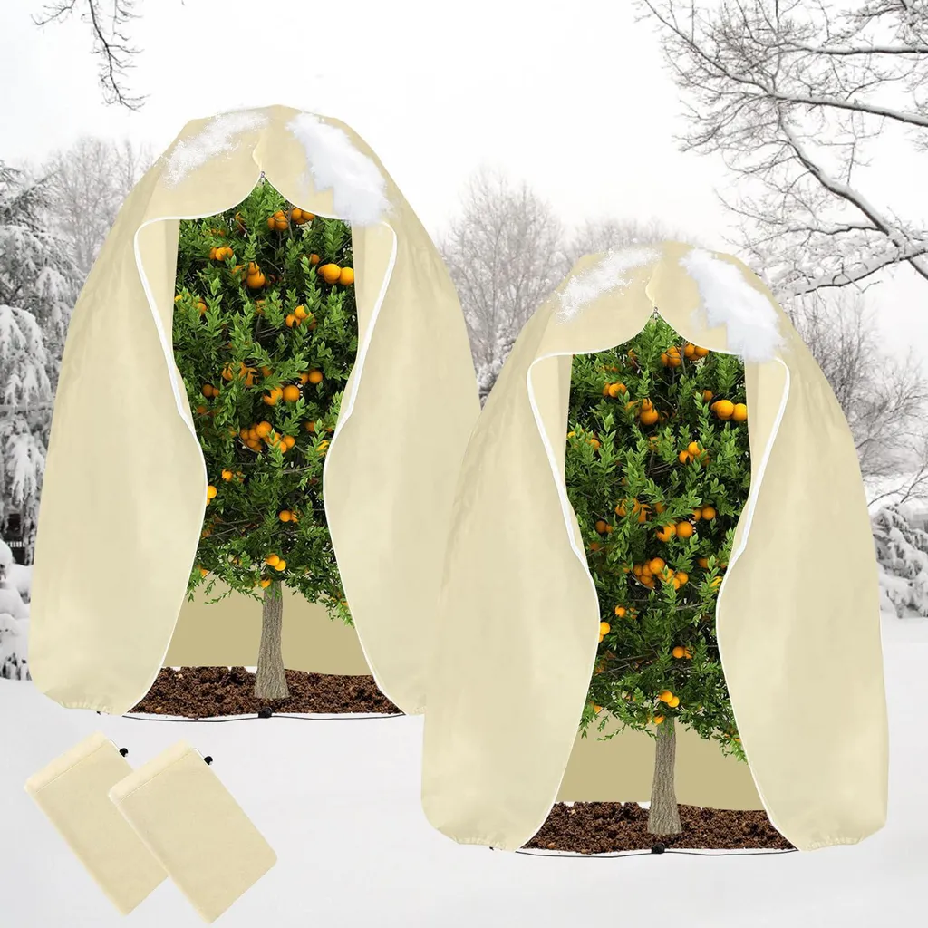 Housse de protection hivernale à fermeture éclair pour plante beige
